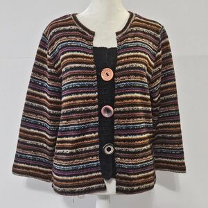 Per Una Size 18 Multicolored Long-Sleeved Women's Knit Striped Cardigan Sweater